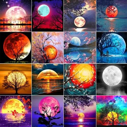2021 New 5d Diamond Embroidery Landscape Diy Full Diamond Moon Tree Diamond Painting Set Mosaic Cross Stitch Home Decoration