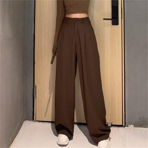 2021 Autumn Fashion Solid Color Women Casual Long Pants Retro High Waist Wild Straight Wide Leg Pants New Korean Loose Trousers