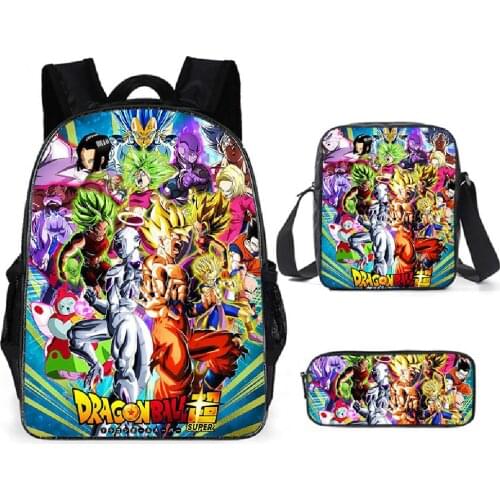 3pcs Bandai Dragon Ball Boy Schoolbag 3D Printing Backpack Shoulder Bag Satchel Pen Bag Kids Stationery Bag Cartoon Satchel
