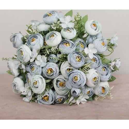 4 Heads 2 Small Buds Decorative Bouquet Artificial Silk Tea Rose Flowers INS Photo Shooting Background Ornaments For Product
