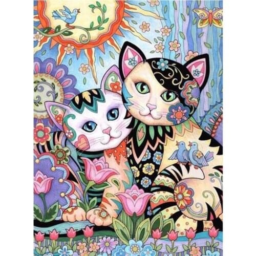 Flowers Diamond Painting Full Cartoon Cats Diamond Dotz Mosaic Embroidery Picture Crystal Stones Stickers Decal Wall Art Craft
