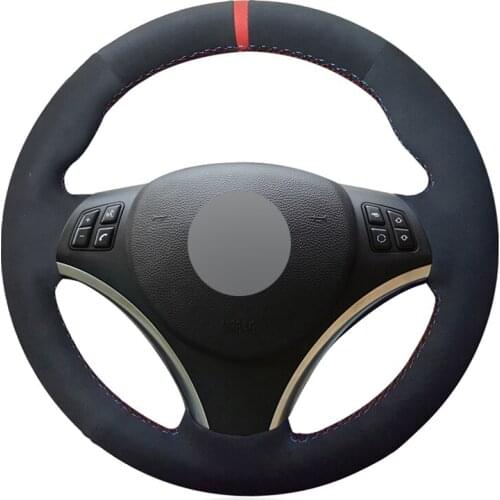 Black Faux Suede HandSewing No-slip Car Steering Wheel Cover for BMW E90 E91 E92 E93 E87 E81 E82 E88 X1 E84