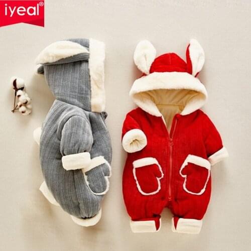 IYEAL Winter Newborn Baby Girls Boys Rompers With Pocket Toddler Infant Jumpsuits Warm Thicken Outdoor Child Coats Kids Overalls
