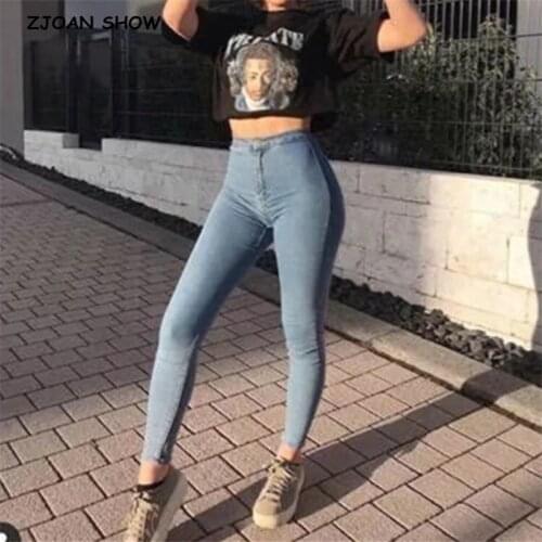 2020 Vintage Skinny High Waist Pencil Jeans Women Slim Fit Stretch Denim Pants Full Length Denim Tight Trousers black white blue