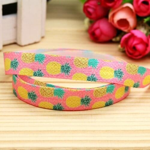 DHK 5/8'' 5yards Fold Elastic FOE pineapple printed headband headwear hairband diy decoration OEM Wholesale E497