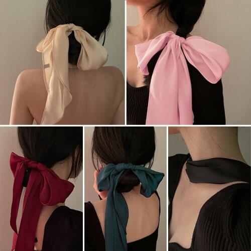 French Elegant Pure Color Silk Scarf Headband Ladies Fashion New Style Tie Hair Satin Silk Scarf Long Streamer Hair Accessories