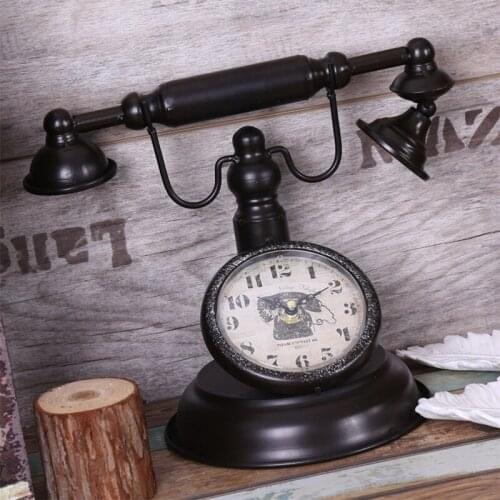 EUROPEAN STYLE LIVING ROOM DECORATION TELEPHONE CLOCK CREATIVE NORDIC HOME DECORATIONS WROUGHT IRON ANTIQUE TABLE CLOCK BAR CAFE