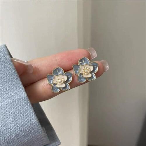 French optimization retro three-dimensional flower ear clip drip glaze elegant gentle earrings earrings