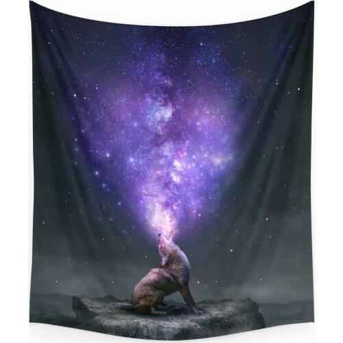 All Things Share The Same Breath Coyote Galaxy Tapestry Wall Hanging Blanket Bedroom Bedspread Throw Cover Home Decor Tapestries