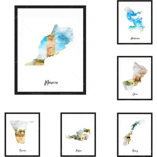 Groenland aquarelle carte imprimer - état, carte pays, carte, voyage, impression, affiche murale Art Home Decor grand mur Art Gi