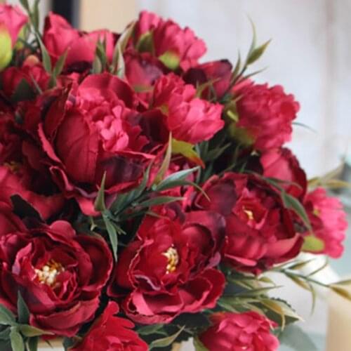 8 Head Artificial Peony Silk Flowers Bouquet European for Wedding Bride Party Fake Flowers Bouquet Home Garden Decoration