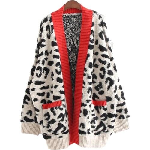 Leopard Casual Cardigans Women Fashion Long Sweater And Cardigans Oversized Knit Jacket Out Coat Clothes Sueter Mujer Pull Femme