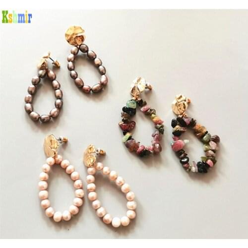 Kshmir Jewelry pearl style fashion tourmaline stone fashion women earrings stud natural fresh water pearls 2021