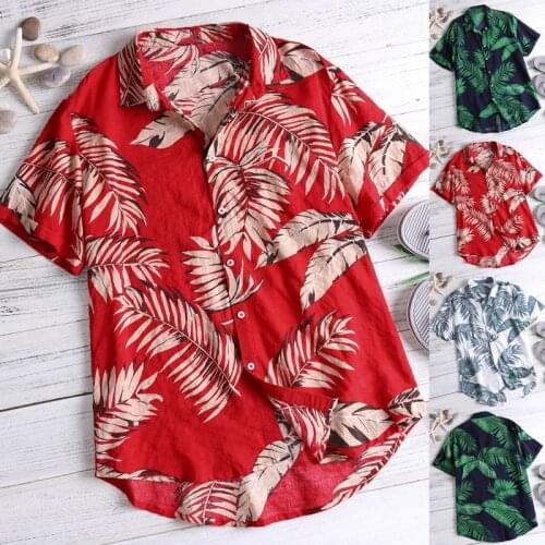 Summer Hawaiian Red Shirts Tropical Shirts Floral Men Tops Casual Shirt Short Sleeve Cotton Button Camisa Loose Vacation Beach