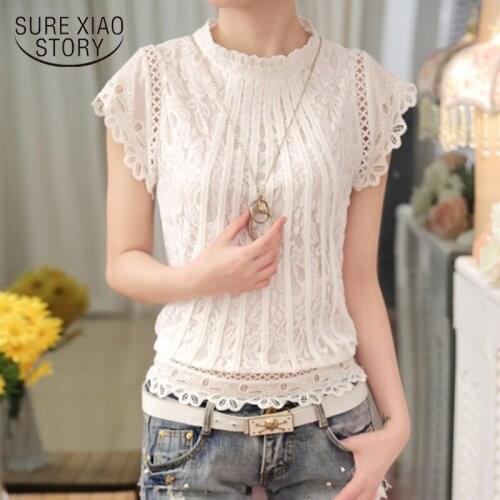 HOT 2021 New Arrival Summer New Korean Lace Short Sleeveless Chiffon Shirt Women Hollow-Out Causal Clothing S-XXL 820C