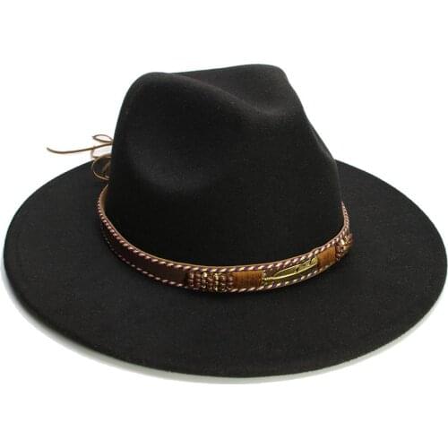 LUCKYLIANJI Retro Kid Child Vintage 100% Wool Wide Brim Cap Fedora Panama Jazz Bowler Hat Leaf Leather Band(54cm/Adjusted)