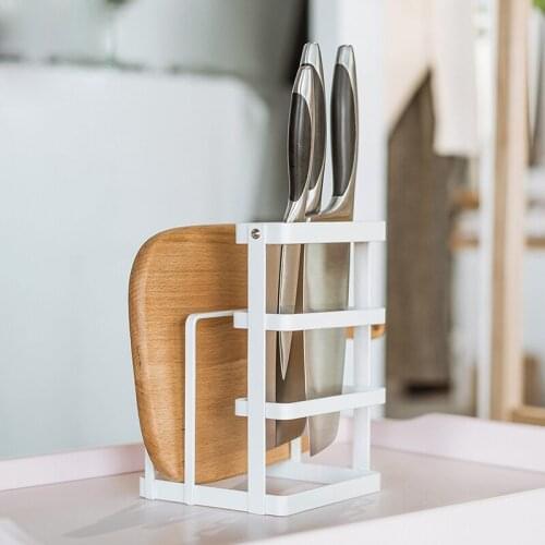 Metal Knife Block Cutting Board Chopper Holder Drying Rack Kitchen Storage Organizer Counter Display Stand