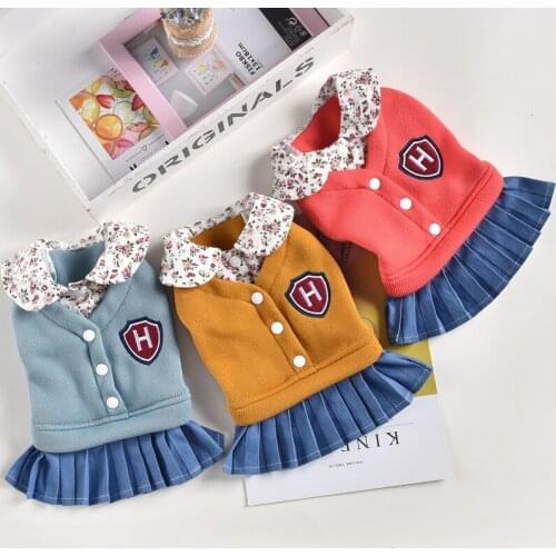 Cute Floral Winter Dog Dress XS XXL Puppy Denim Skirt Cat Chihuahua Yorkie Clothing Small Animal Costumes Cat Knit Sweater Suit
