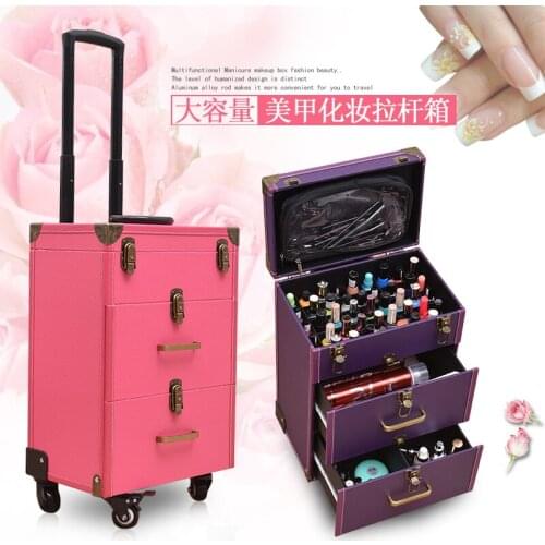 Girls multifunction makeup rolling luggage special high-end toolbox women professional suitcase fashion cosmetic case