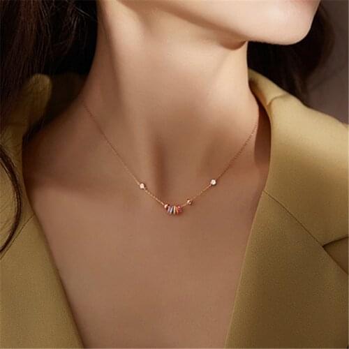 925 Sterling Silver Colorful Circle Pendent Necklace For Women Girls Party Jewelry Choker Collar dz646