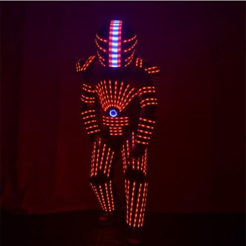 RE31 Party dj dance wears led light robot men suit stage perform RGB colorful costume tron led helmet glowing outfit clothing dj
