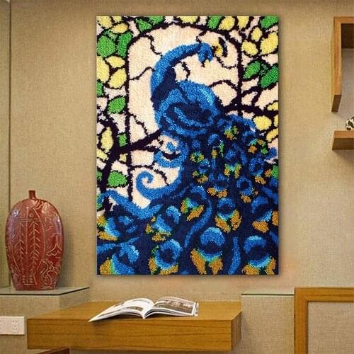 Latch Hook Kits Rug Making Kits DIY for Kids/Adults Needle Craft with Printed Canvas Pattern Peacock Hobby Craft 24"x33"