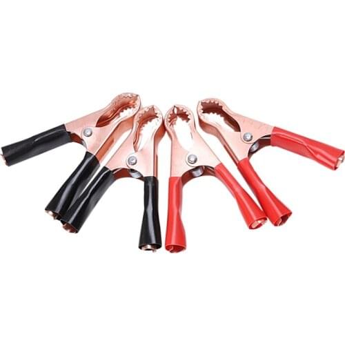 New 2 Pair Copper Plated Insulated Car Battery Clips Alligator Clamps 50A Red Black