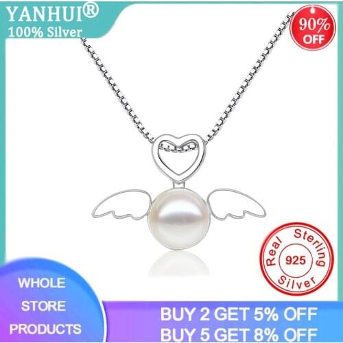 YANHUI 2020 NEW High Quality 925 Sterling Silver Freshwater Pearl Pendant Necklace Wing/Heart Shape Necklace Wedding Jewelry