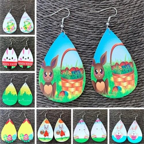 New Easter Bunny Egg Earrings Glitter Color Happy Easter Day Faux leather Earring Hat Earrings