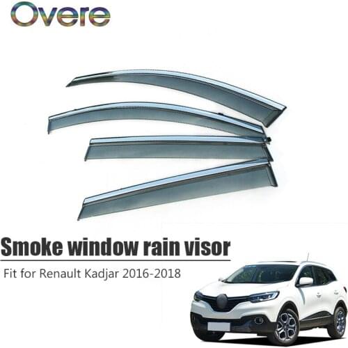OVERE NEW 1Set Smoke Window Rain Visor For Renault Kadjar 2016 2017 2018 Styling ABS Vent Sun Deflectors Guard Accessories