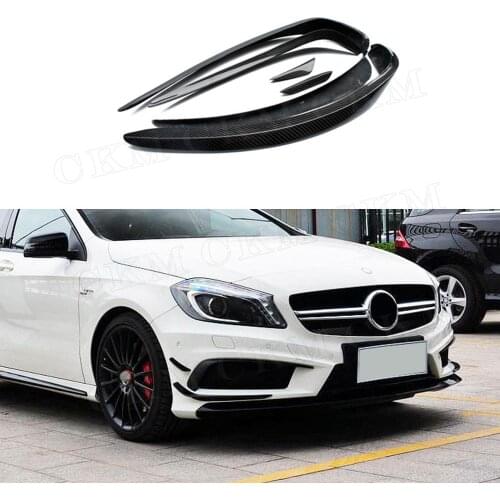 A Class Carbon Fiber Front Bumper Side Canards Splitter Spoiler Fog Lamps Trims for Mercedes Benz A180 A200 A250 AMG A45 13-16