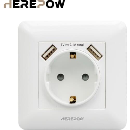Herepow Wall USB Power Socket Many New style Panel, Bedroom socket,AC 110V-250V 16A Wall Embedded, Double usb EU Standard Outlet