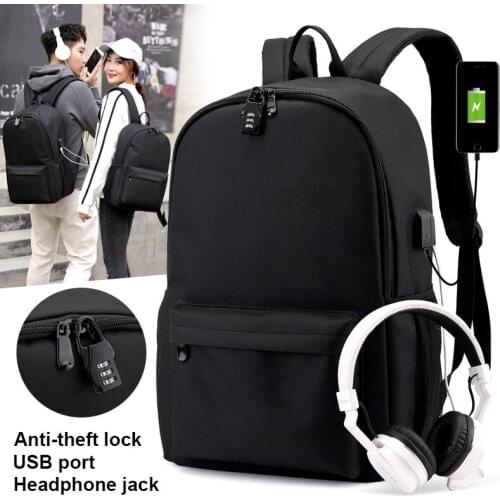 Black Anti-theft Lock USB headphone jack Boys Girls Kids Bookbag Women Bagpack Teenagers Schoolbags Men Backpacks Travel Bag