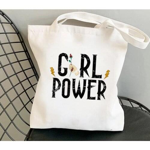 Shopper Girl Power with Rose Kawaii Bag Harajuku women Shopping Bag Canvas Shopper Bag girl handbag Tote Bag Shoulder Lady Bag