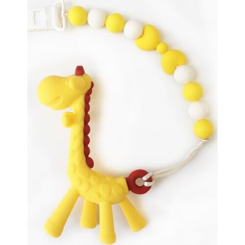 Silicone 3D Giaffe Pacifier Chain Baby Teether Hand made Funny Colorful Beads Clip Holder Soother Pendent Infant Nuring BPA free