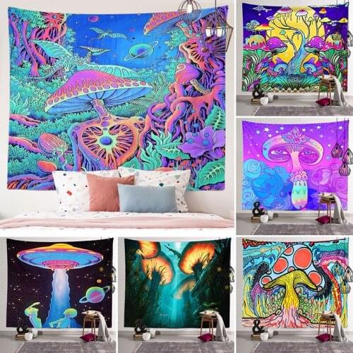 Nordic psychedelic tapestry Bedroom Hippie hanging fabric mushroom background wall blanket Room Wall tapestry Home Decoration