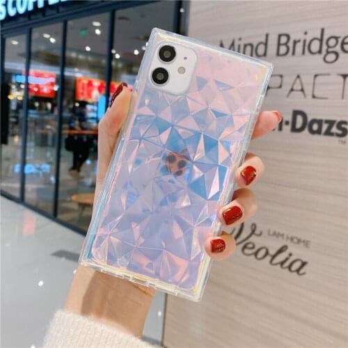 Stylish Rhombus Square Transparent Purple Phone Case For iPhone 12 11 Pro XS MAX XR X 7 8 Plus SE 2020 Soft TPU Back Cover Girl