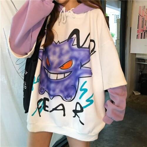 Oversized Hoodie Autumn Winter WomenS Long Sleeve Warm Harajuku Sweatshirt Pullover Streetwear Purple Monster Print Jacket Tops