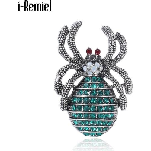 Retro Punk Insect Spider Brooch Pin Green Red Crystal Rhinestone Jewelry Suit Pins Women Clothes Hat Bag Decoration Accessories