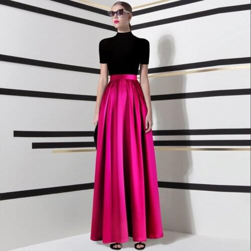 24 COLORS Women Plus Size Satin Pleated Ball Gown Maxi Skirts High Waist Skirt Ladies 3xs-10xl Long Skirts Saias