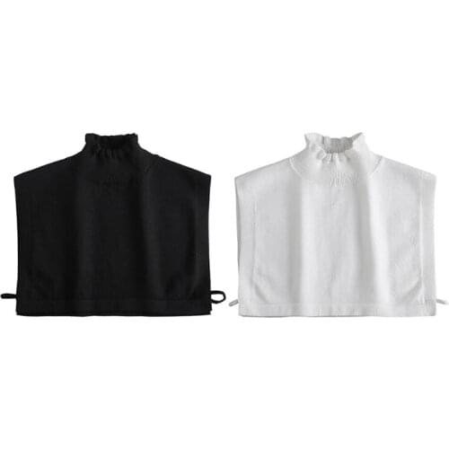 Women Winter Knit Detachable Dickey Ruffled Mock Turtleneck Solid Color Half Top Blouse False Collar Neck Warmer Shirt