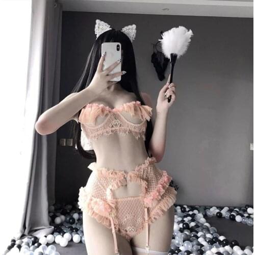 Women Lingerie Set Sexy Exotic Dancewear Lingerie kawaii Bodysuit Lace Bra Set Sleepwear Underwear Pajamas Cosplay Costumes