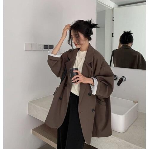 2021 Casual Loose Women Blazer office lady coat Spring autumn Buttons Female Oversized coffee Suit Jacket Outwear suit jacket