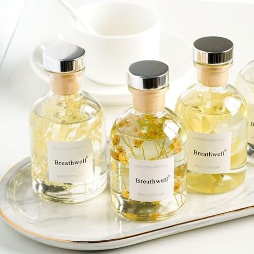 1pcs Breathwell Dried Flower Reed Diffuser with125ml Home Fragrance Essential Oil Air Freshener English Pear Fressia White Tea
