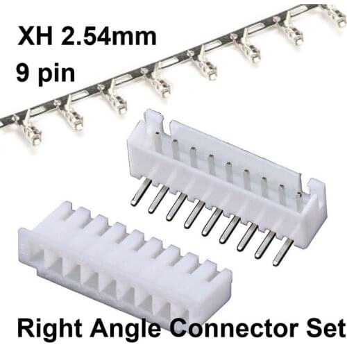 10sets Micro Mini XH 2.54mm 9pin Connector Plug ( Male, Right Angle Female , Crimps )