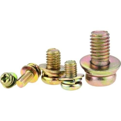 5PCS M5*8-25*10 Zinc Plating Phillips Round Head Three Combination Screw Cross Recessed Pan Head Screw With Washer