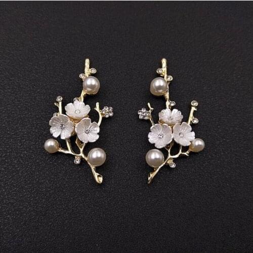 50pcs Plum Blossom Branches Pearl Crystal Rhinestone Appliques Buckle strass Flatback Jewelry Brooch Hairpin Hair Clip Decor