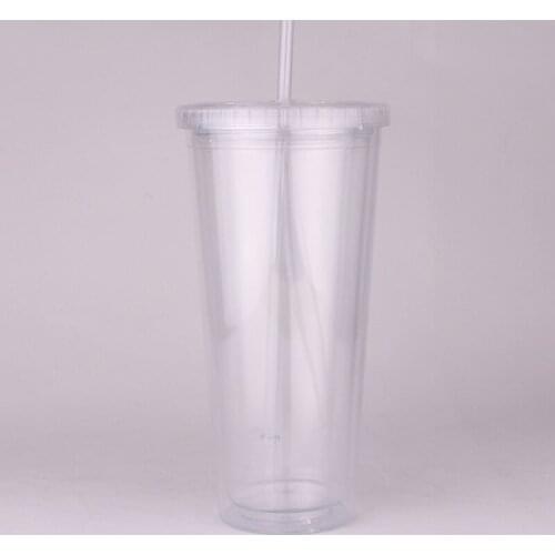 650ml/22oz Reusable Straw Cup Tumbler Plastic Drink Cups Transparent Large Capacity Fruit Cup Summer Water Bottle Dropship