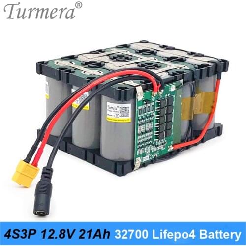 Turmera 12.8V 21Ah 4S3P 32700 Lifepo4 Battery Pack with 4S 40A Balanced BMS for Electric Boat and Uninterrupted Power Supply 12V