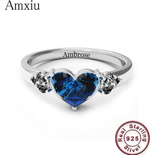 Amxiu Custom 925 Sterling Silver Wedding Ring For Bridal Engrave Name AAA Zircon Birthstone Heart Rings For Lovers Birthday Gift